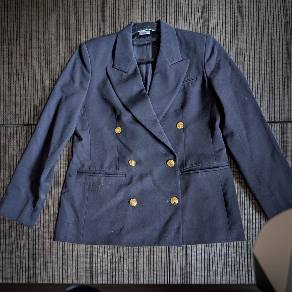 Austin Reed Women's Petite Navy 100% Wool Double-Breasted Blazer Size 6